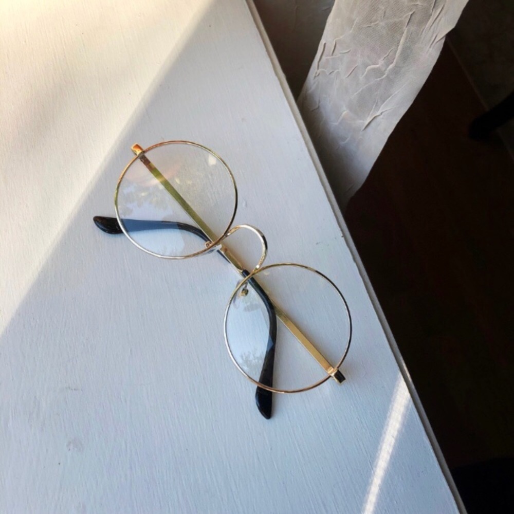 Gold Circle Round Frame Clear Lens Eyeglasses - Picture 2 of 3
